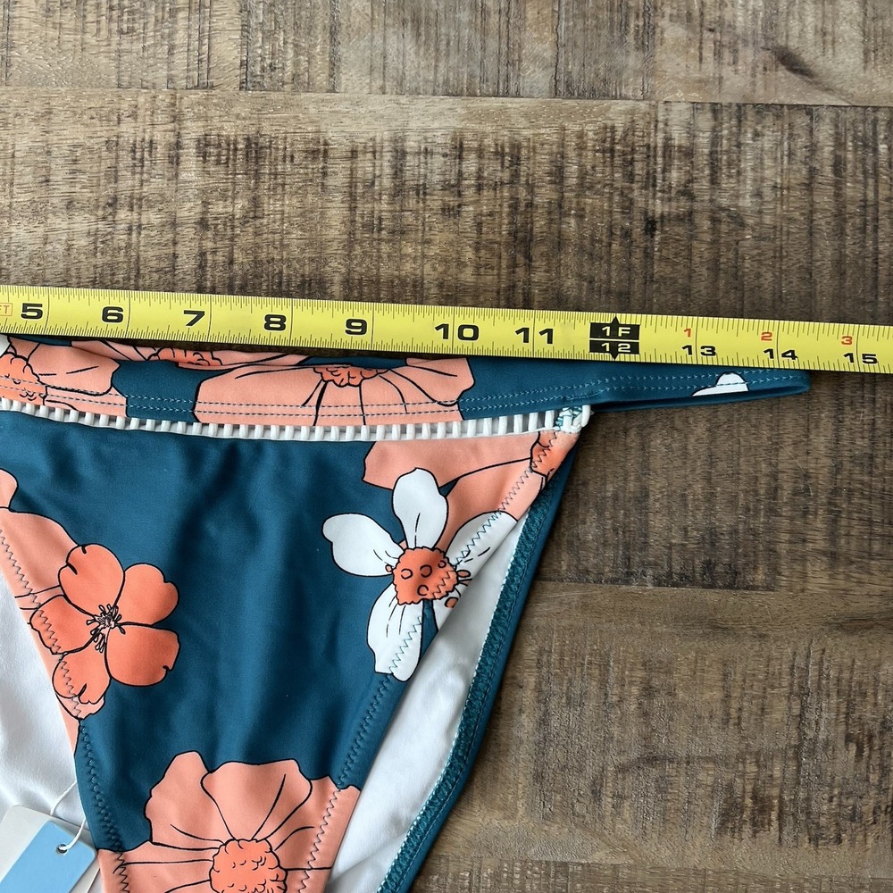 CUPSHE Bikini Set Size S‎ Top M Bottom Teal Coral Floral Cutout Clasp Beach NWT - Picture 12 of 12